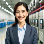 Về Chúng Tôi 2 DALL·E 2025 02 21 14.11.42 A professional portrait of a Vietnamese woman in her 30s wearing a business suit with a friendly smile. She is standing in a cold storage facility wi